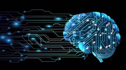 Poster - digital brain with circuitry and light effects