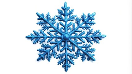 Wall Mural - Close-up image of a blue snowflake on white background