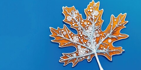 Aufkleber - Brown oak leaf adorned with hoarfrost and ice crystals, reflecting the essence of winter's arrival and chilly weather, Frosted brown oak leaf showcasing winter beauty