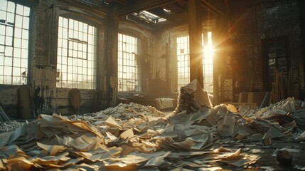 Wall Mural - Sunlight Streaming Through Dusty Warehouse Window