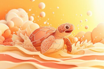 Poster - Sea turtle feeding and creating splashes in its natural habitat, Sea turtle foraging and splashing in its environment