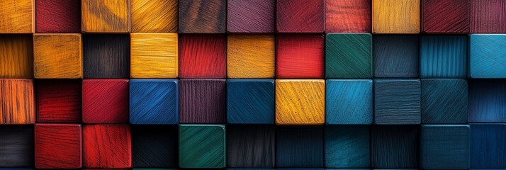 Poster - Colorful wooden cubes background. Abstract color block pattern