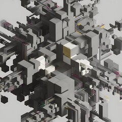 Vector Abstract geometric shape from gray cubes. White squares
