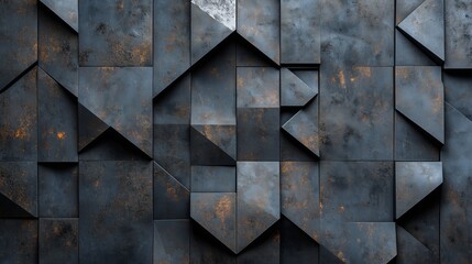 Poster - A textured wall made of dark gray metal triangles, with a metallic sheen and an industrial look