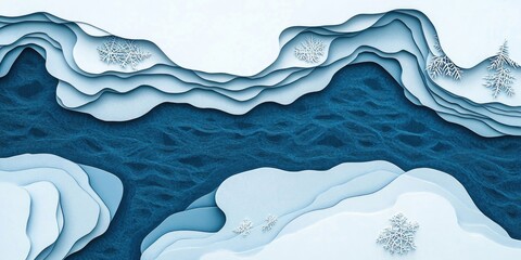 Aufkleber - Aerial perspective of frozen patterns on a river surface, Aerial view of frost patterns on a river