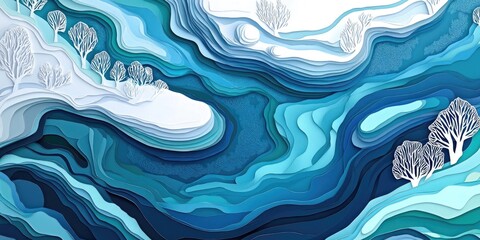 Aufkleber - Aerial perspective of frozen patterns on a river surface, Aerial view of frost patterns on a river