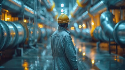 Worker in Safety Gear in Industrial Facility