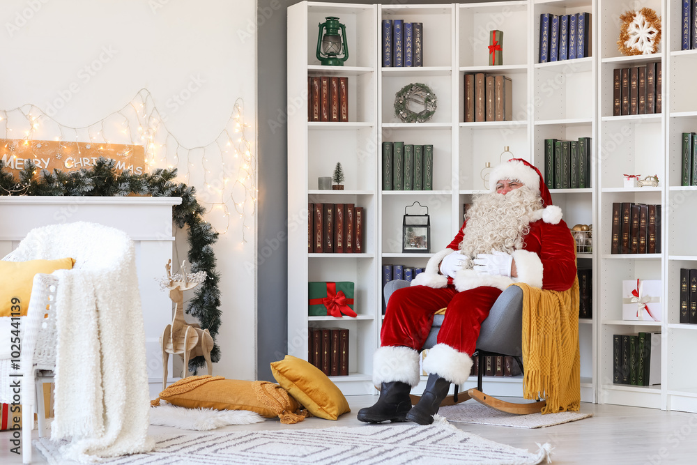 Santa Claus at home on Christmas eve
