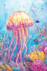 Canvas Print - Beautiful jellyfish closeup view. Artistic illustration