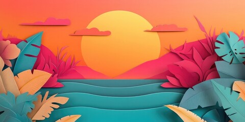 Wall Mural - Beautiful sunset over a tropical beach, showcasing nature's stunning scenery, Tropical beach sunset with beautiful natural scenery