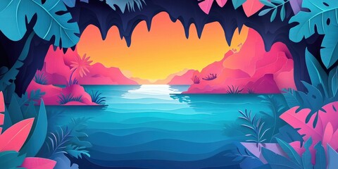 Poster - Cave formation on a picturesque island, Cave formation on a beautiful island