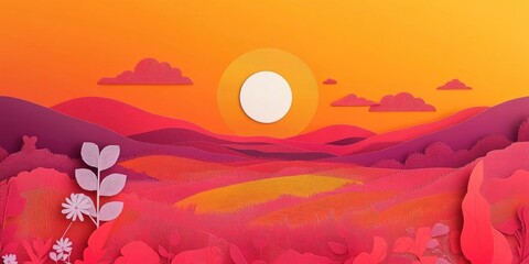 Wall Mural - Warm evening sunset over a field, capturing the essence of summer's landscape, Summer sunset over a field showcasing the beauty of nature