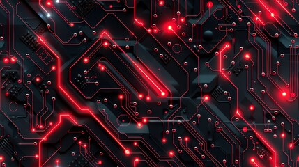 Poster - Red and Black Electronic Circuit Pattern Background