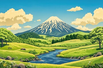 Wall Mural - Mount Aso, the largest active volcano, is located within Aso Kuju National Park in the Kyushu Region, showcasing its impressive natural beauty