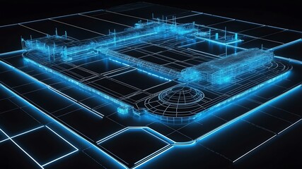 3d wireframe model of a airport design concept background