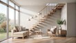 © suchetpong - Minimalist beige stairs with Scandinavian design in stylish lounge with window