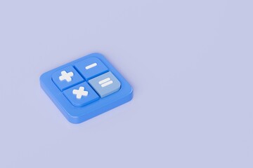 Poster - 3d Calculator buttons with a plus, minus, multiply, and equal icon isolated on purple background. Money management concept. 3d minimal calculator buttons machine mathematic device icon. 3d render.