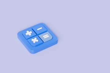 Poster - 3d Calculator buttons with a plus, minus, multiply, and equal icon isolated on purple background. Money management concept. 3d minimal calculator buttons machine mathematic device icon. 3d render.