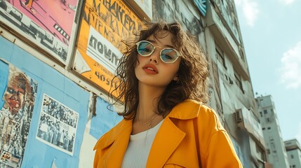 Youth standing confidently against retro-inspired billboards, vintage colors and modern styling, confident poses and relaxed smiles, soft natural lighting highlights the nostalgic visuals --ar 16:9