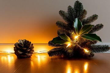 Poster - Simple pine tree with just a few white lights, set against a clean, white background, creating a calm and minimalist holiday scene