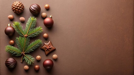 minimalist chocolate christmas decoration on a colorful candy brown background