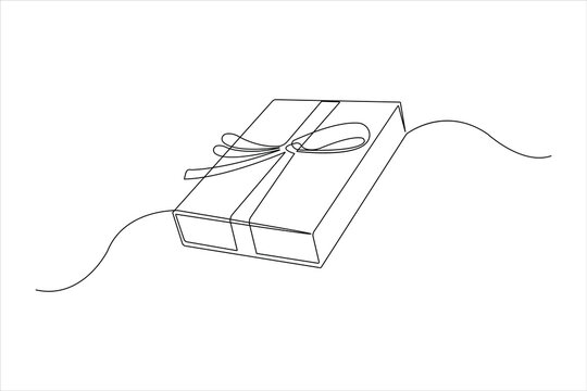 Continuous one line art drawing of gift box Presents with ribbon bow Hand drawn greeting present box. Christmas surprise
