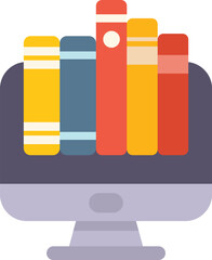 Poster - Colorful books are displayed on a computer screen, representing digital reading and e learning