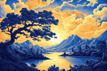 Poster - One of the Twelve Lakes in a natural mountainous region known for its beauty, Scenic Lake in Mountainous Landscape