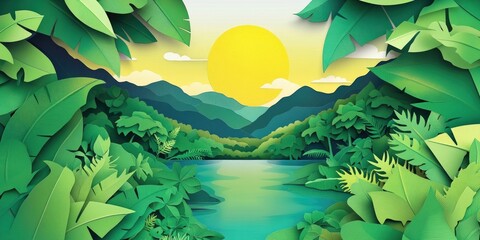 Poster - Vibrant daytime scenery in a national park, showcasing lush greenery and natural beauty in a mountainous landscape
