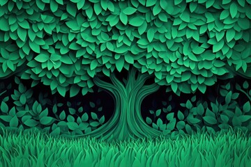 Poster - Lush green tree in a vibrant spring garden setting, Vibrant spring garden with lush green trees
