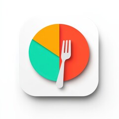 Colorful food plate icon with fork, ideal for nutrition, diet or culinary themes.