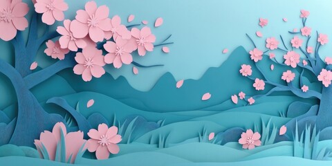 Poster - Cherry Blossoms in a Serene Garden Setting, Cherry Blossoms in a Peaceful Garden