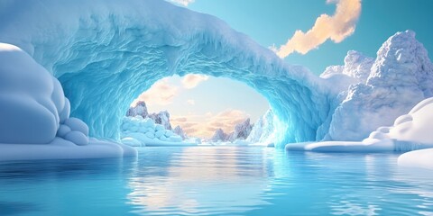 Canvas Print - Ice cave on an island in a frozen lake, showcasing stunning natural formations and unique textures in a cold environment, Ice cave with natural formations and textures in a frozen landscape