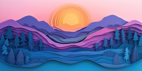 Wall Mural - Serene sunset panorama over a tranquil landscape, Tranquil sunset panorama over a peaceful landscape