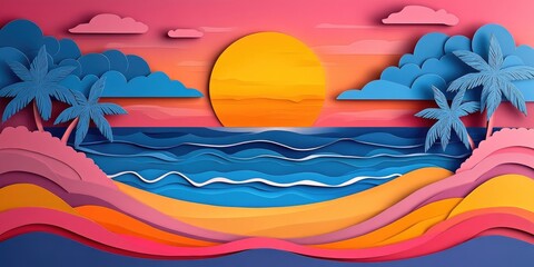 Wall Mural - Stunning sunset on a beach with sun and its reflection, Beautiful sunset at the beach with sun reflection