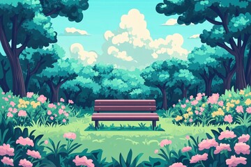 Poster - Public park with lush greenery and vibrant flowers, offering a serene environment for relaxation and leisure activities