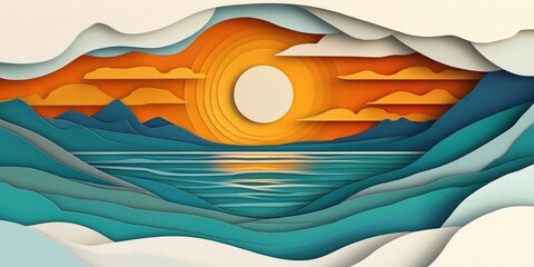 Wall Mural - Sunrise illuminating a serene coastal landscape, Sunrise over a tranquil coastal scene