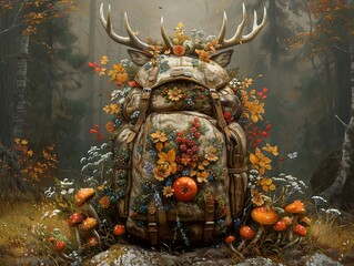 Poster - Enchanted Forest Backpack: A Surreal Journey Through Autumn