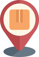 Poster - location pin icon showing a cardboard box, representing package tracking and delivery services