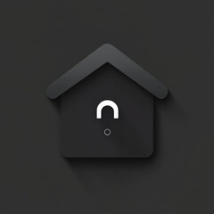 Modern black house icon with an unlock symbol, perfect for digital design projects on security and technology.