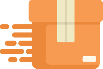 Poster - Orange cardboard box moving fast representing a fast delivery service
