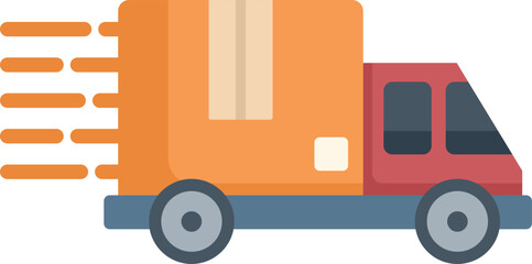 Poster - stylized delivery truck is transporting a parcel quickly to its destination