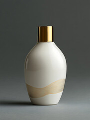 A white ceramic vase with a gold rim and a wavy gold design on the side.