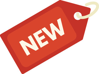 Poster - red price tag with a string is displaying the word new in white capital letters