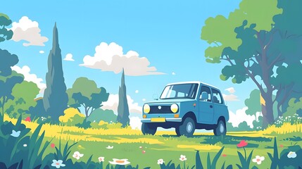 Wall Mural - car on the field