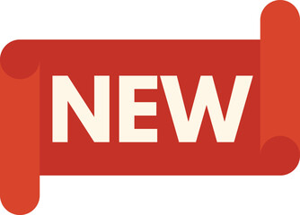 Poster - simple red ribbon banner stating new with rolled edges, perfect for emphasizing a new product or ser