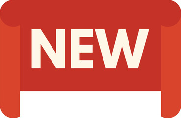 Poster - red ribbon banner stating new with curled edges on a white background