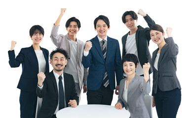 Aufkleber - ガッツポーズする幅広い世代のビジネスパーソンのグループ　手作業で精密に切り抜いた背景透過全身写真PN