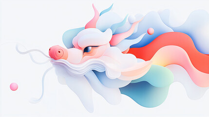 Canvas Print - A colorful, simple and dreamy AI painting,  futuristic, dragon