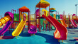 © BURINKUL - A bright and cheerful photograph of a playground filled with colorful slides